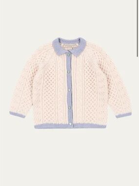 Konges  slojd emma 3t Cable Knit Cardigan Jacket in Pale Pink with Lavender Trim